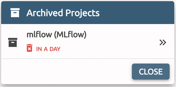 Restore an archived project or stage until permanent deletion is due