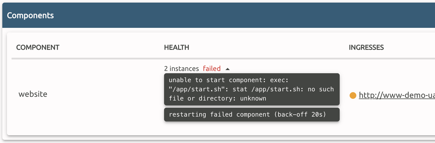 Additional context on why a component failed